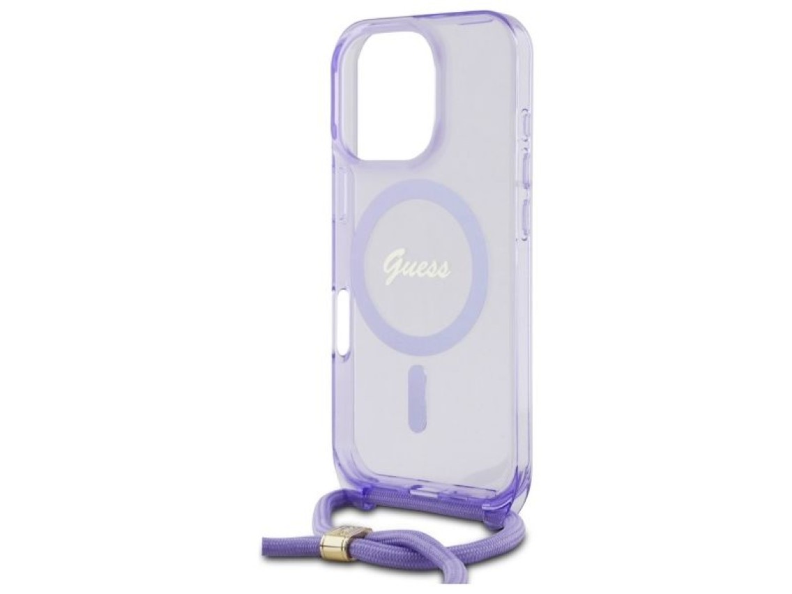 Capa Guess Crossbody Cord Script MagSafe para iPhone 16 Pro Max - Roxa
