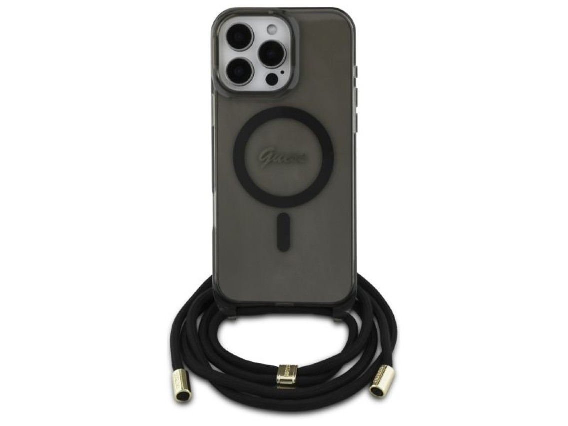 Capa Guess Crossbody Cord Script MagSafe para iPhone 16 Pro - Preta