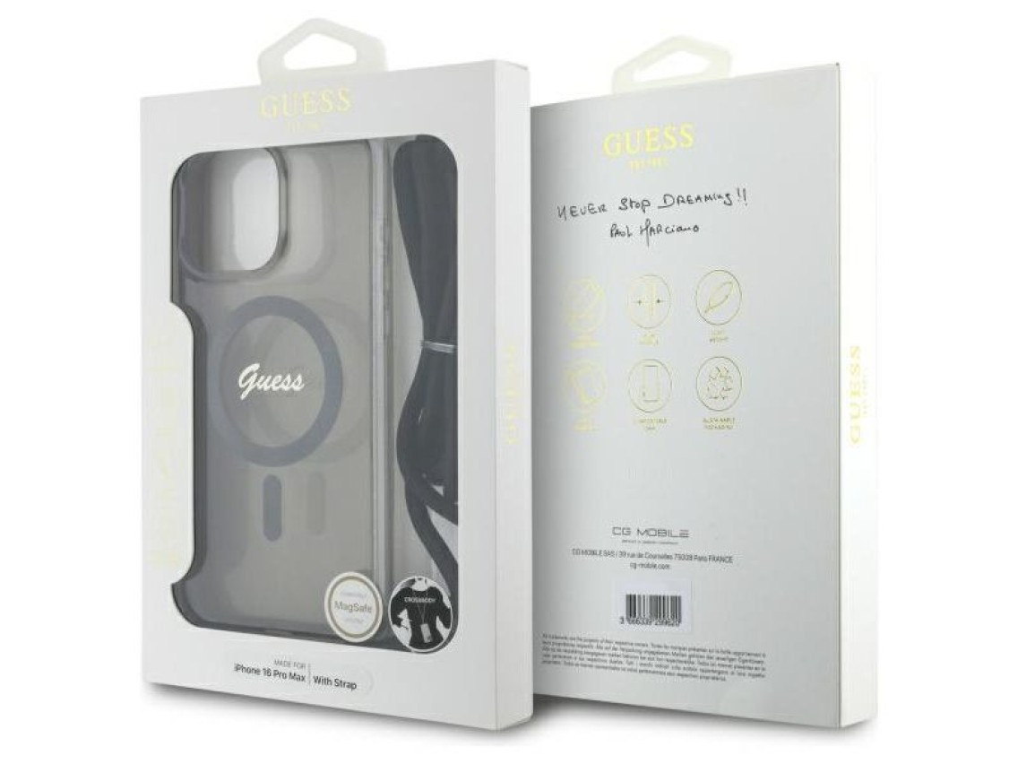 Capa Guess Crossbody Cord Script MagSafe para iPhone 16 Pro - Preta