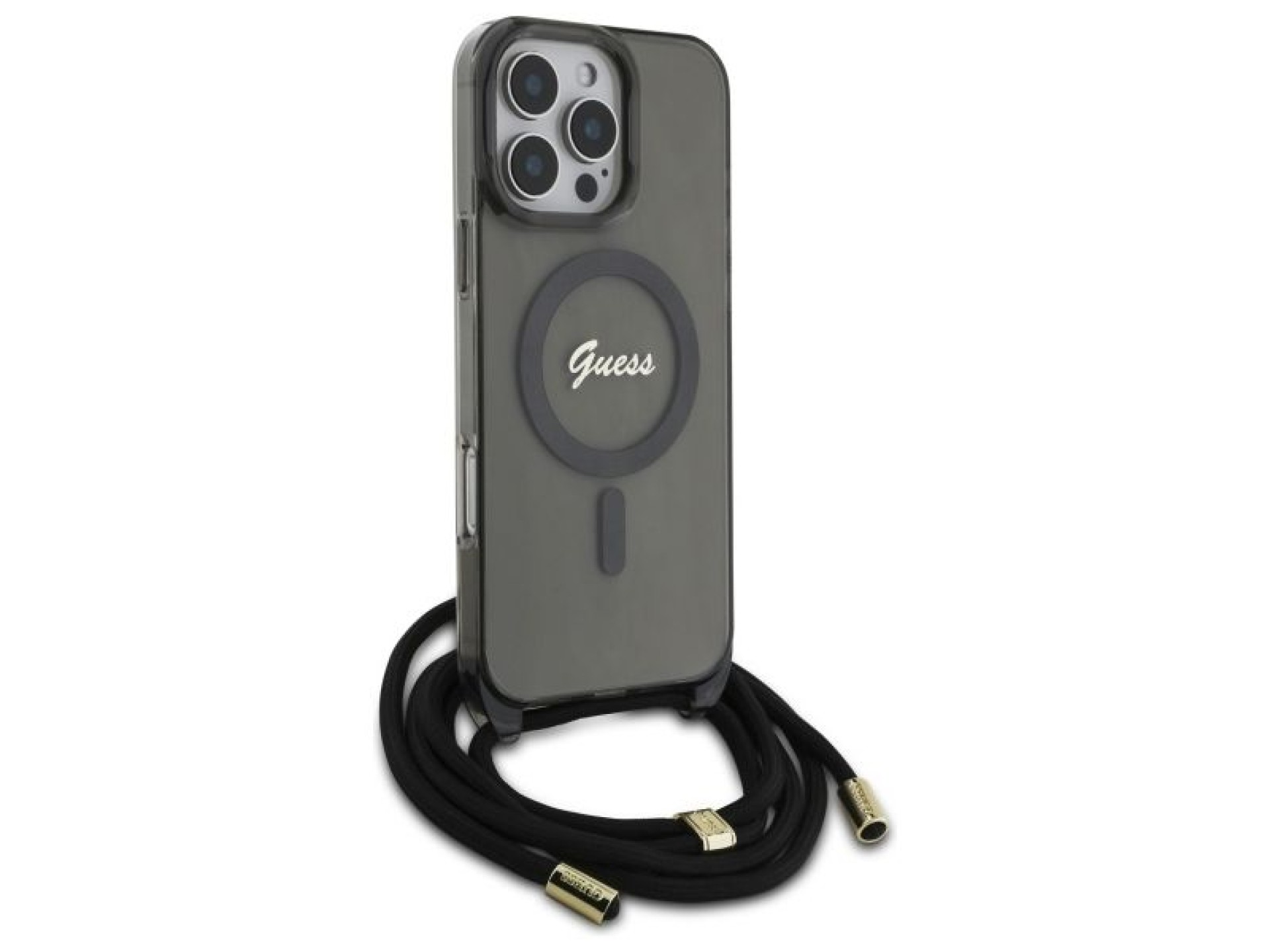 Capa Guess Crossbody Cord Script MagSafe para iPhone 16 Pro - Preta