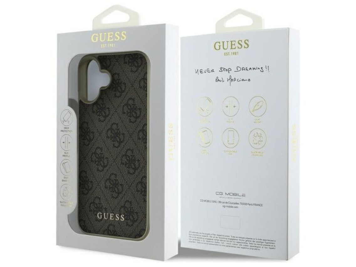 Capa Guess 4G Charms Collection para iPhone 16 - marrom