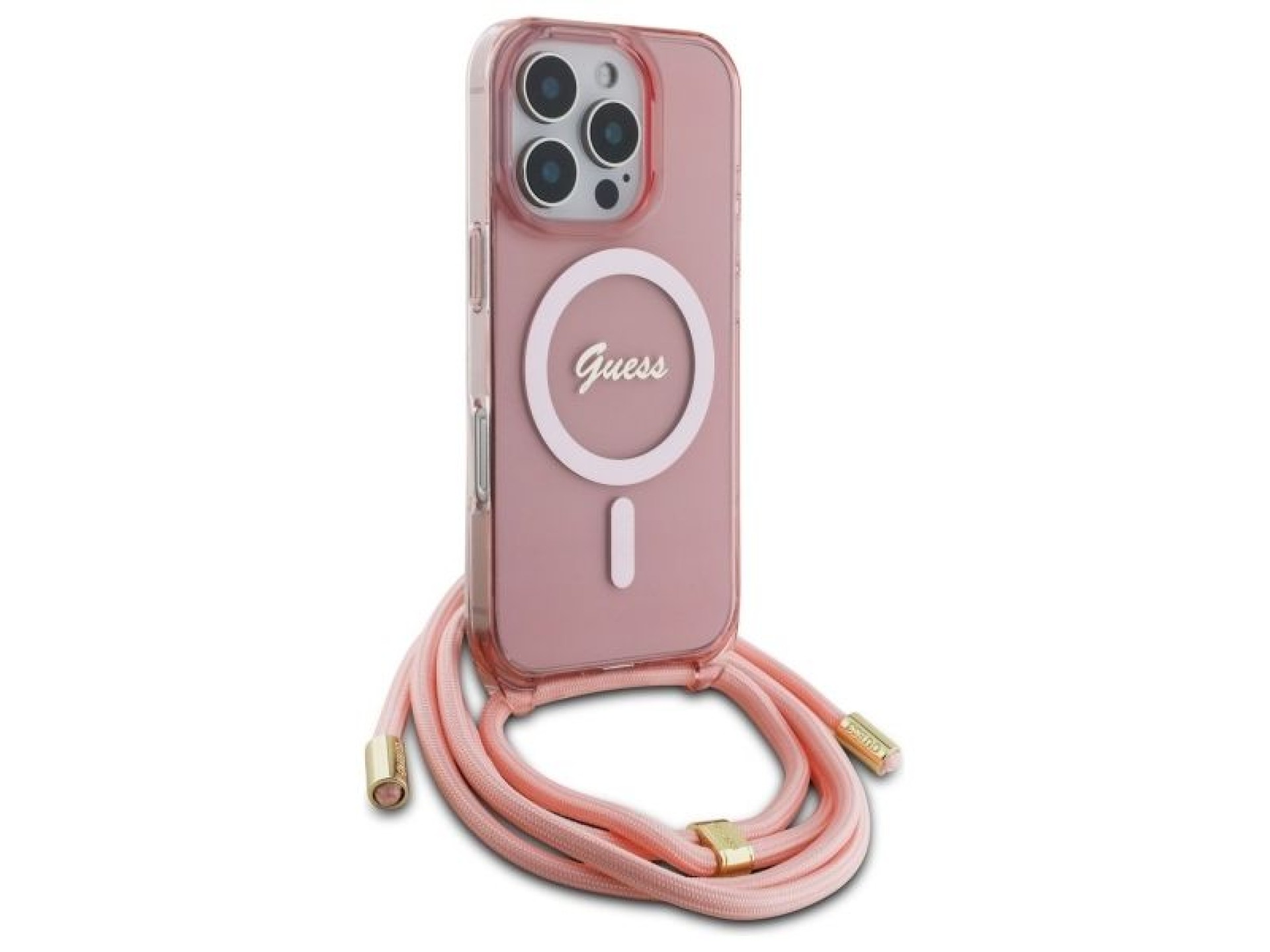 Guess Crossbody Cord Script MagSafe Case for iPhone 16 Pro Max - Pink