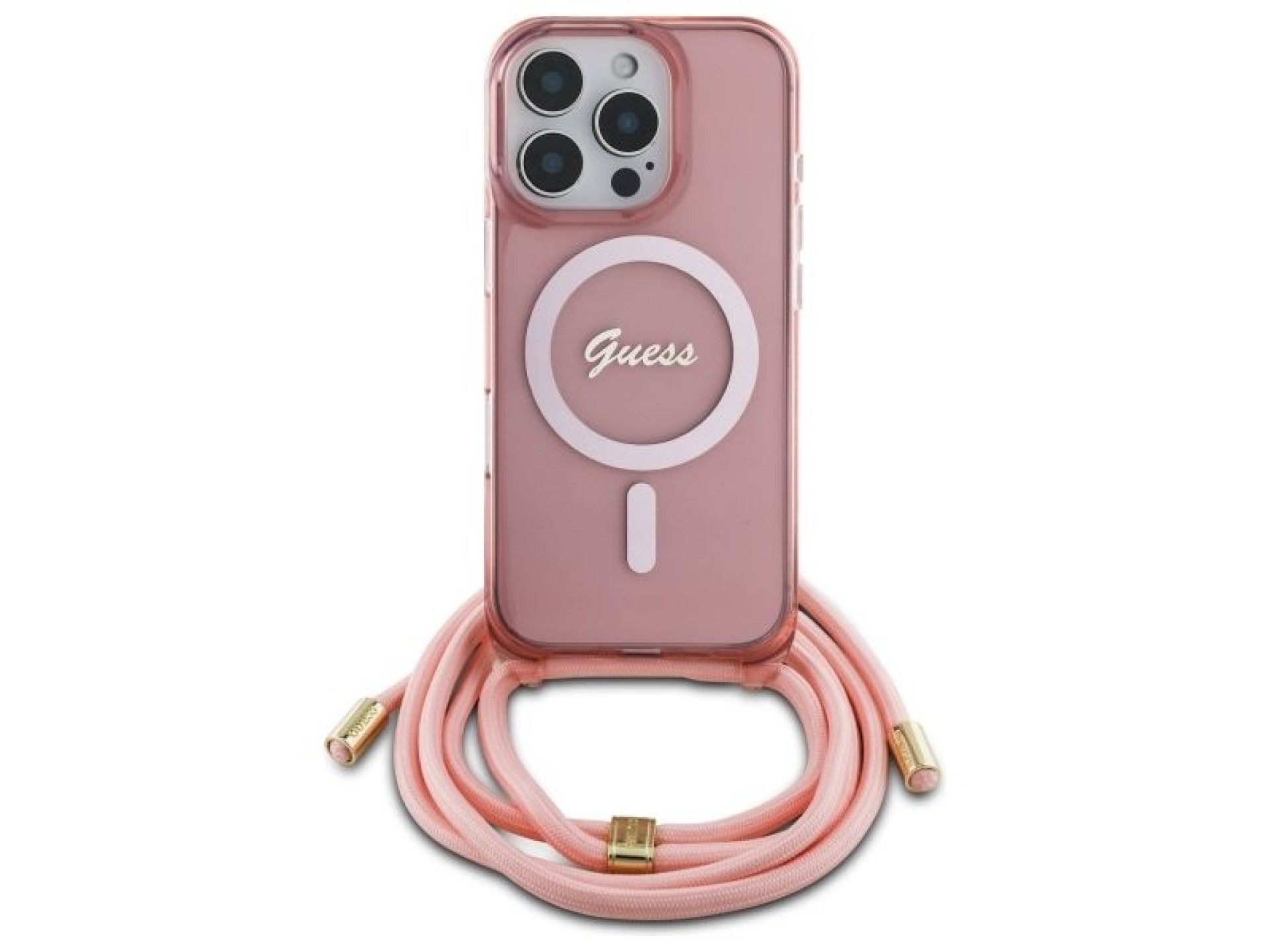 Guess Crossbody Cord Script MagSafe Case for iPhone 16 Pro Max - Pink