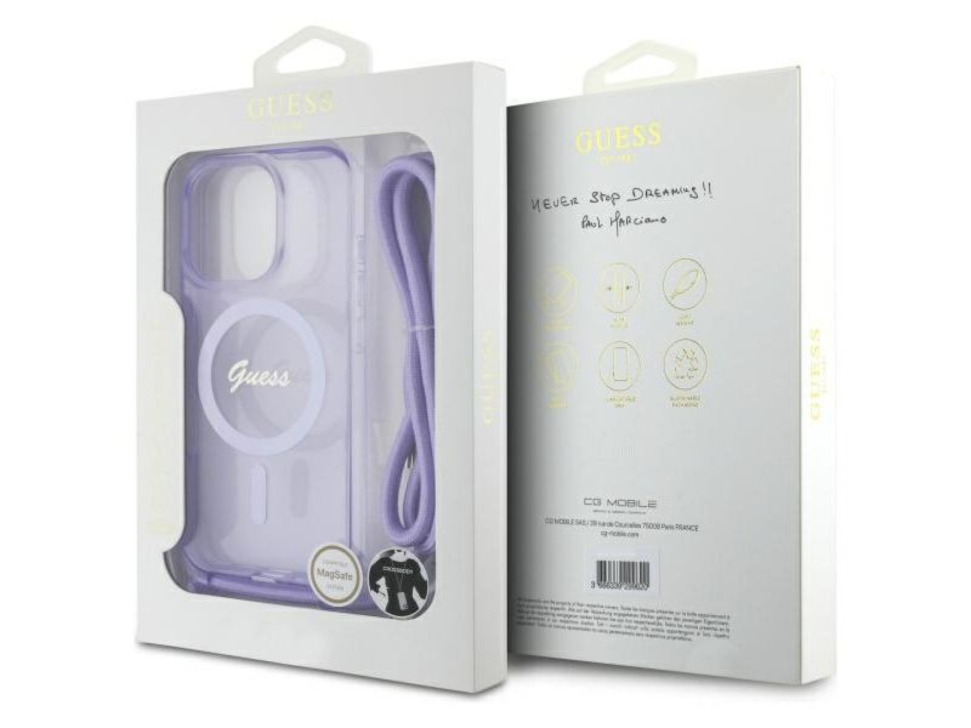 Capa Guess Crossbody Cord Script MagSafe para iPhone 16 Pro Max - Roxa