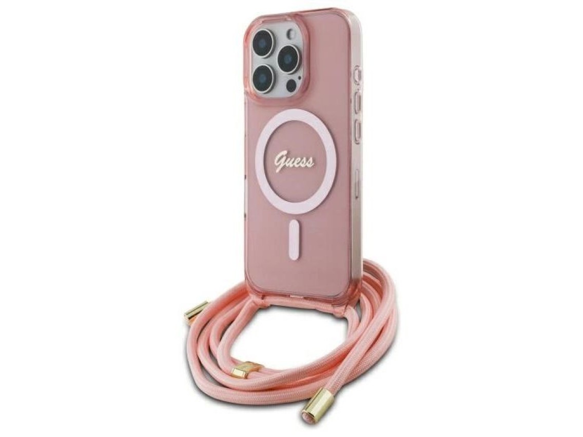 Guess Crossbody Cord Script MagSafe Case for iPhone 16 Pro Max - Pink