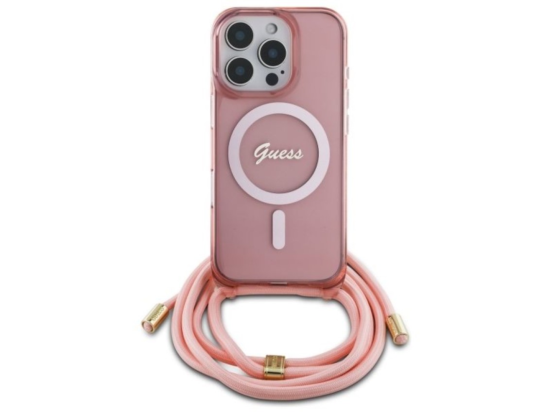 Guess Crossbody Cord Script MagSafe Case for iPhone 16 Pro Max - Pink