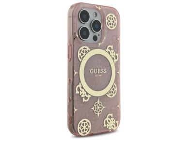 Guess IML Peony On 4G Background MagSafe Case for iPhone 16 Pro - Pink