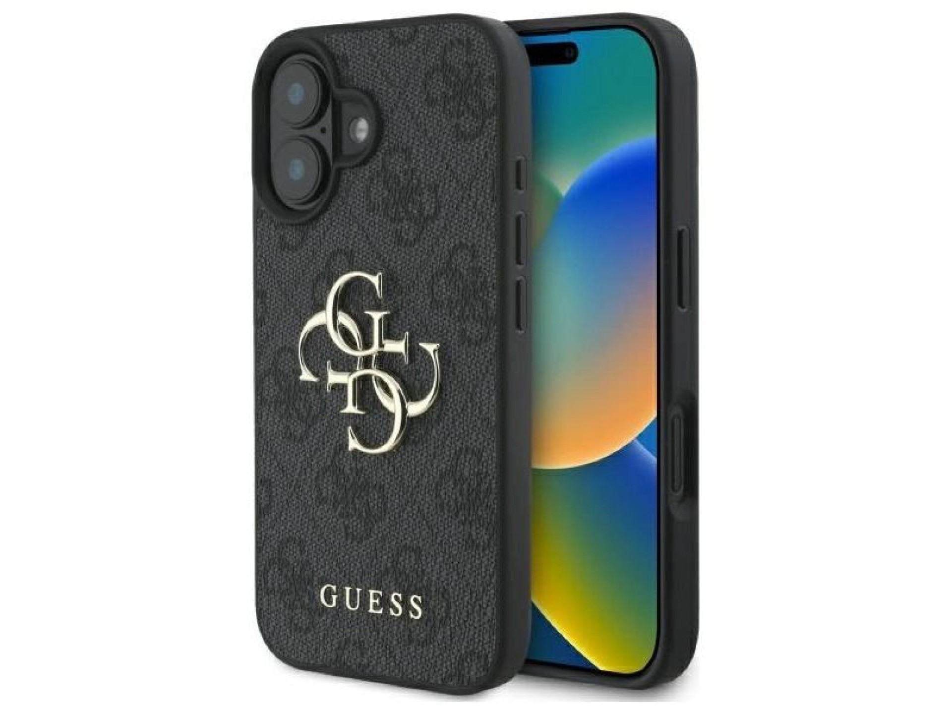 Capa Guess 4G com logo grande para iPhone 16 Plus - Preta