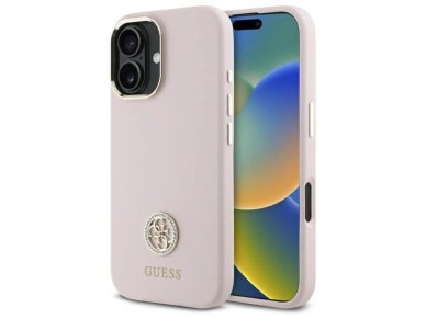 Guess Silicone Logo Strass 4G case for iPhone 16 - light pink Guess Silicone Logo Strass 4G case for iPhone 16 - light pink