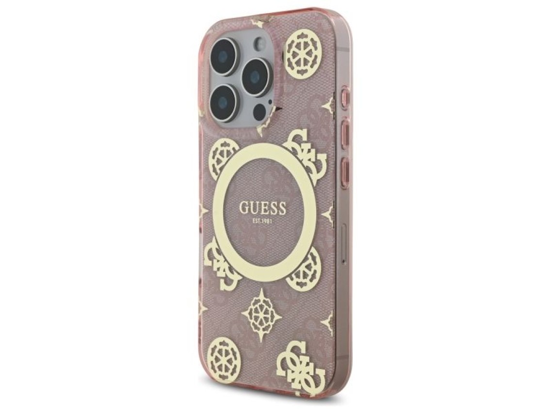 Guess IML Peony On 4G Background MagSafe Case for iPhone 16 Pro - Pink