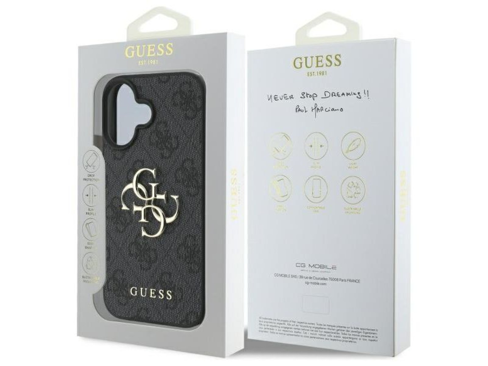 Capa Guess 4G com logo grande para iPhone 16 Plus - Preta