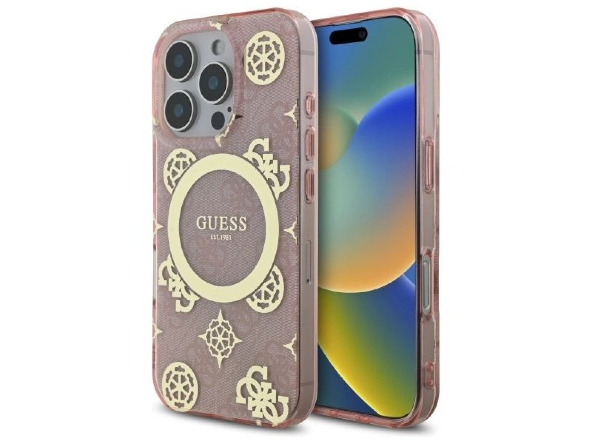 Guess IML Peony On 4G Background MagSafe Case for iPhone 16 Pro - Pink