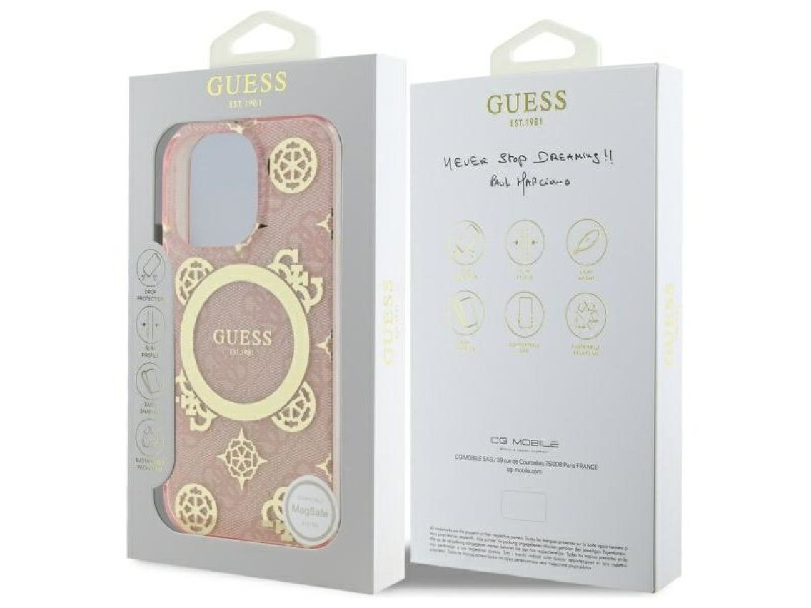 Guess IML Peony On 4G Background MagSafe Case for iPhone 16 Pro - Pink