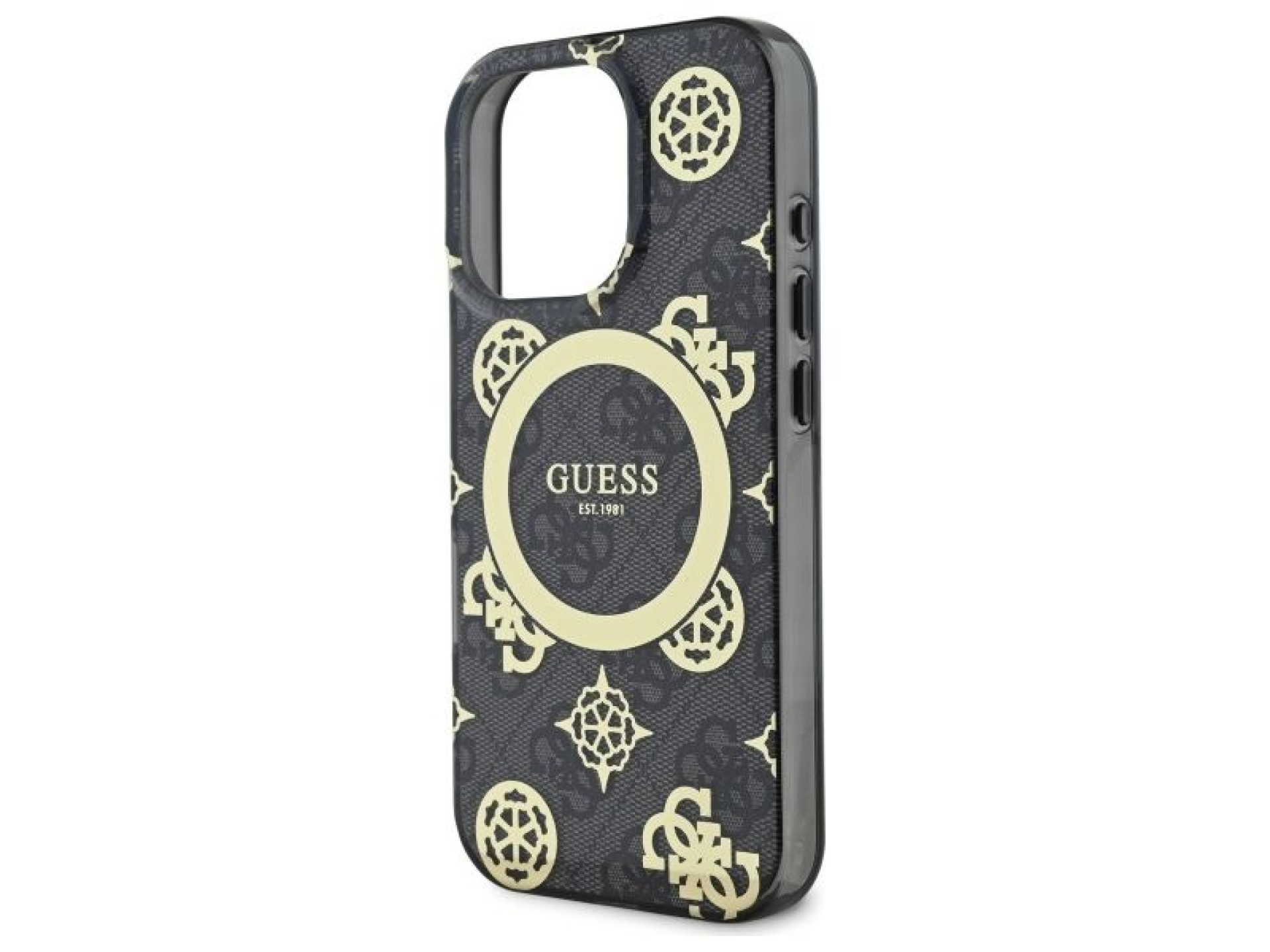 Capa MagSafe Guess IML Peony On 4G Background para iPhone 16 Pro - preta