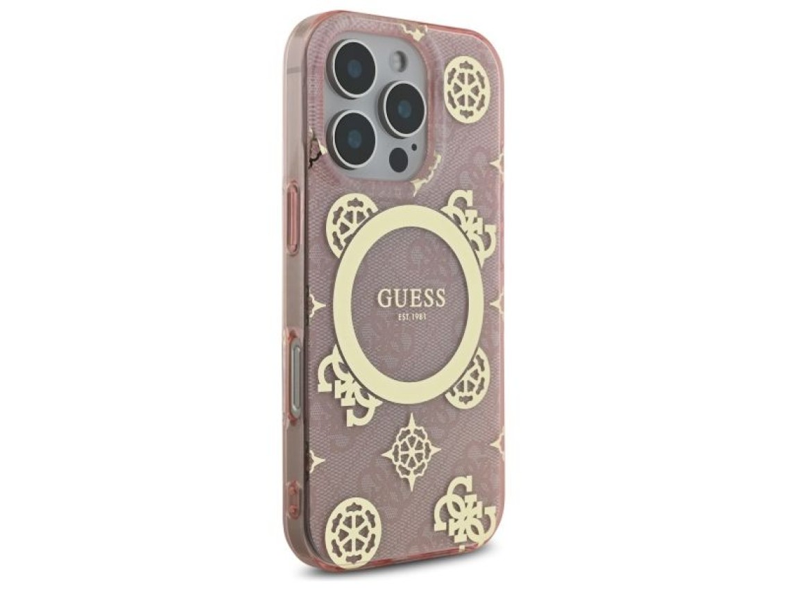 Guess IML Peony On 4G Background MagSafe Case for iPhone 16 Pro - Pink