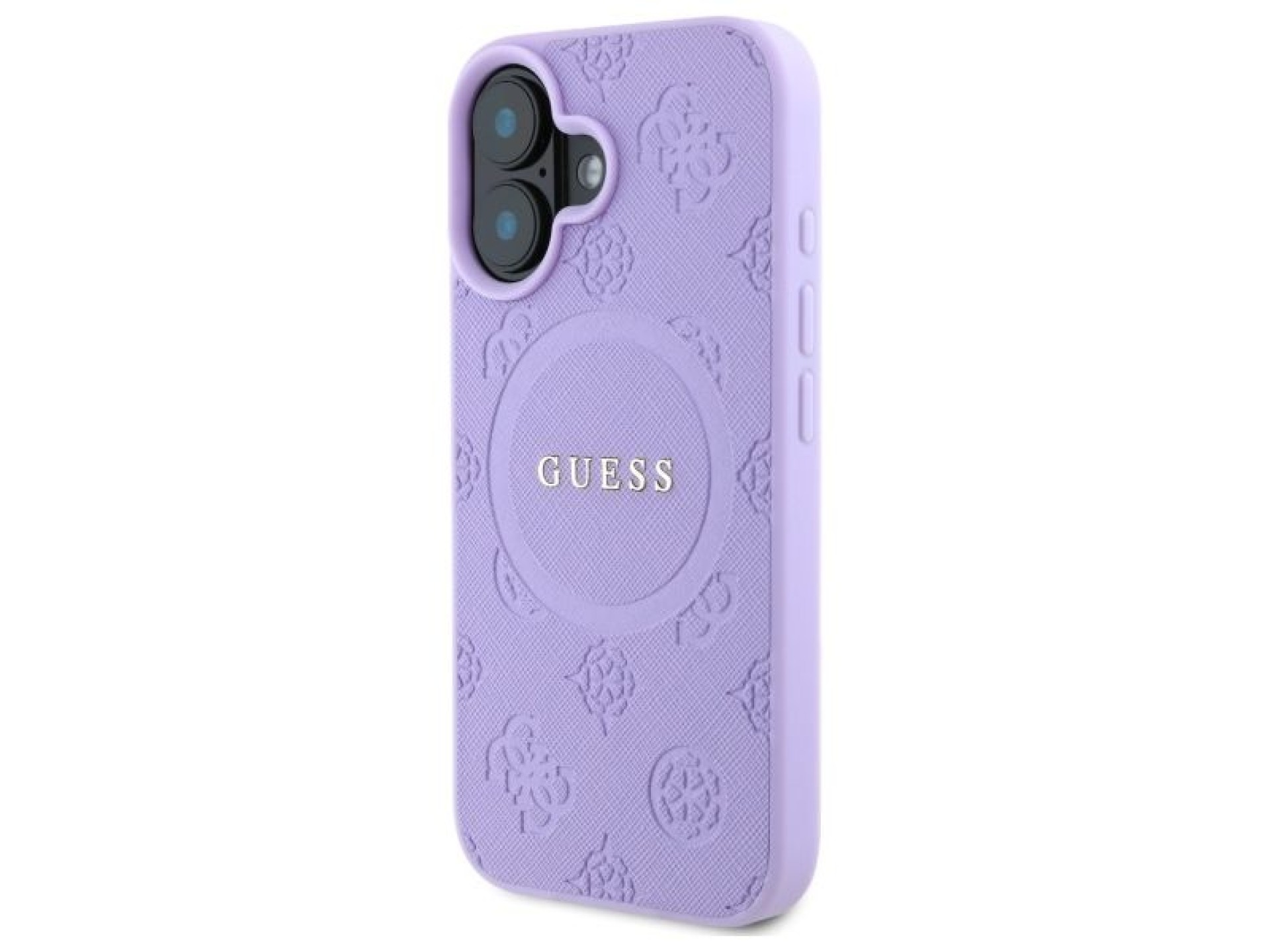 Capa Guess Saffiano Peony Classic Logo MagSafena para iPhone 16 Plus - Roxa