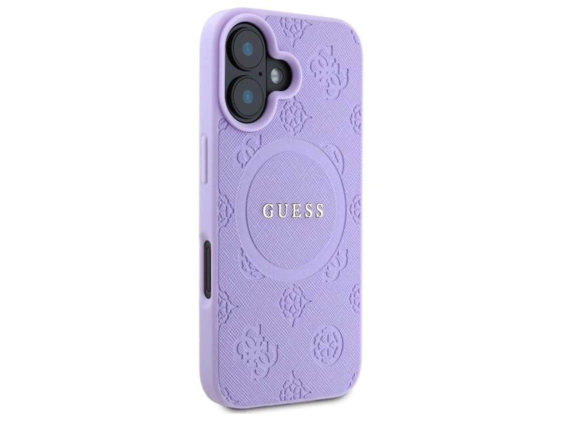 Capa Guess Saffiano Peony Classic Logo MagSafena para iPhone 16 Plus - Roxa