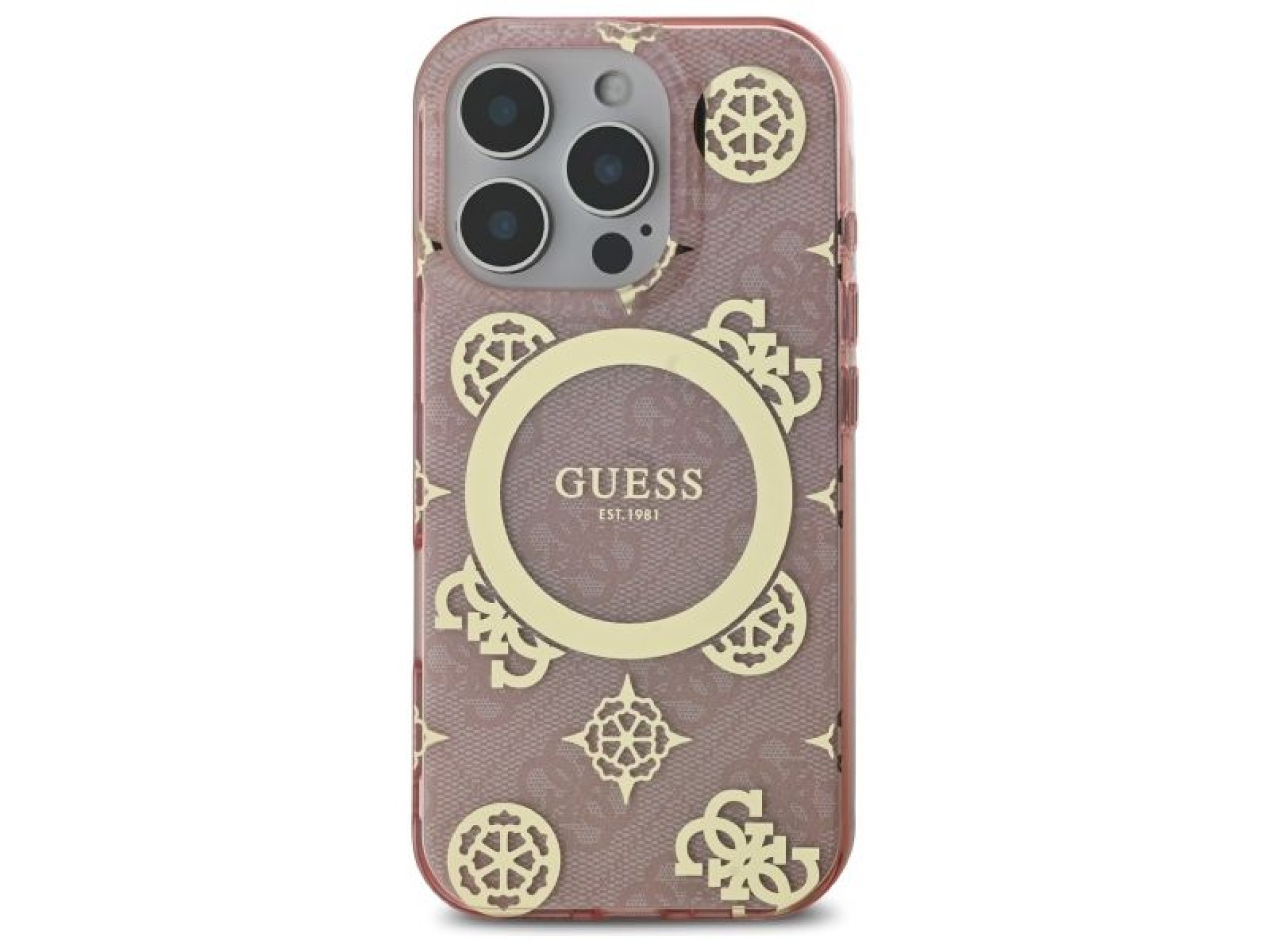 Guess IML Peony On 4G Background MagSafe Case for iPhone 16 Pro - Pink