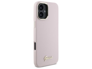 Guess Silicone Script Metal Logo & Frame iPhone 16 Plus Case - Pink Guess Silicone Script Metal Logo & Frame iPhone 16 Plus Case - Pink