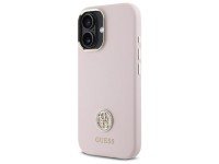 Funda de silicona Guess con logo Strass 4G para iPhone 16 - rosa claro Funda de silicona Guess con logo Strass 4G para iPhone 16 - rosa claro