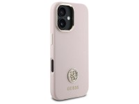 Funda de silicona Guess con logo Strass 4G para iPhone 16 - rosa claro Funda de silicona Guess con logo Strass 4G para iPhone 16 - rosa claro