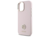 Funda de silicona Guess con logo Strass 4G para iPhone 16 - rosa claro Funda de silicona Guess con logo Strass 4G para iPhone 16 - rosa claro