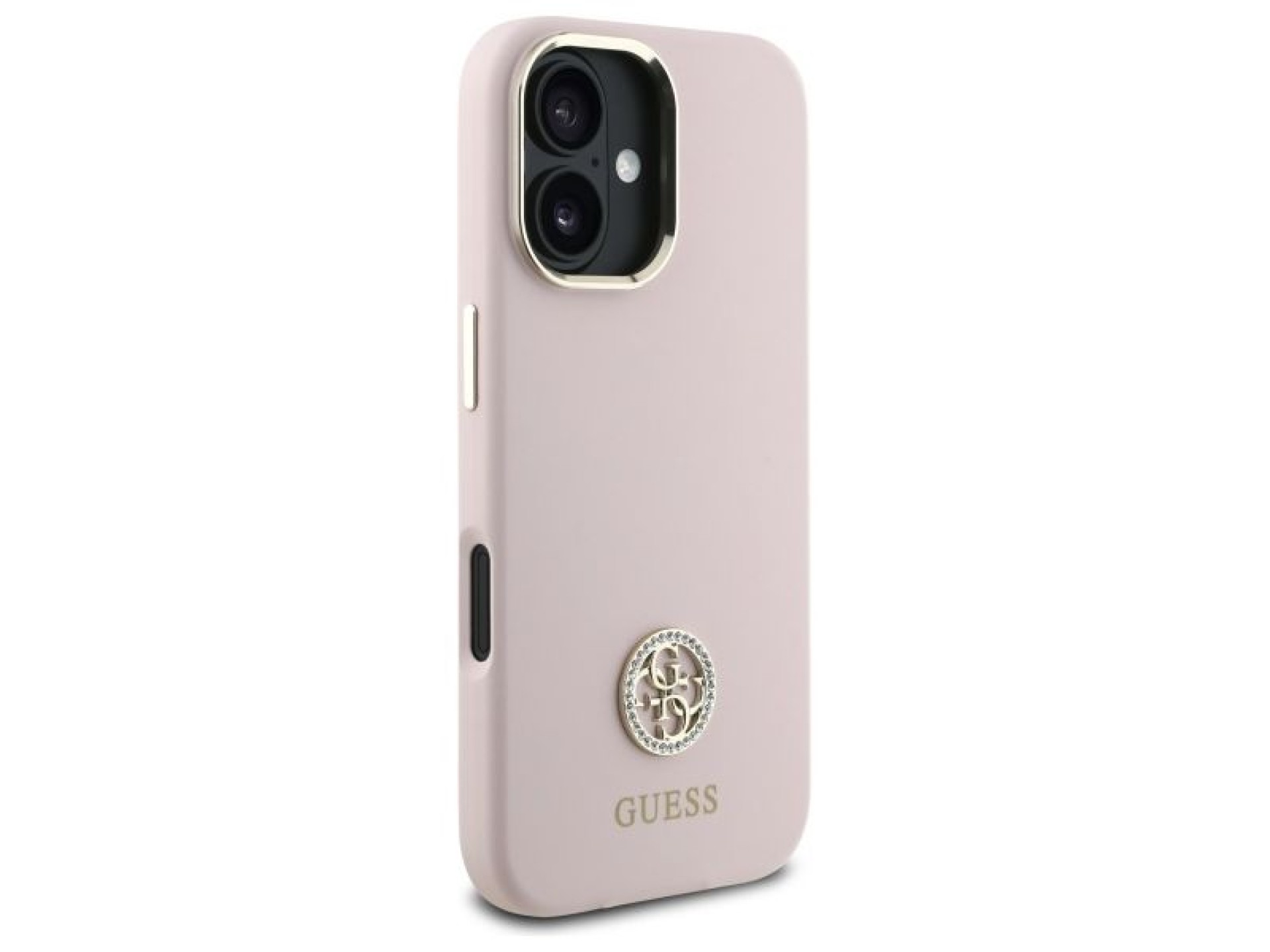 Funda de silicona Guess con logo Strass 4G para iPhone 16 - rosa claro