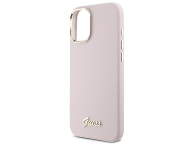 Guess Silicone Script Metal Logo & Frame iPhone 16 Plus Case - Pink Guess Silicone Script Metal Logo & Frame iPhone 16 Plus Case - Pink