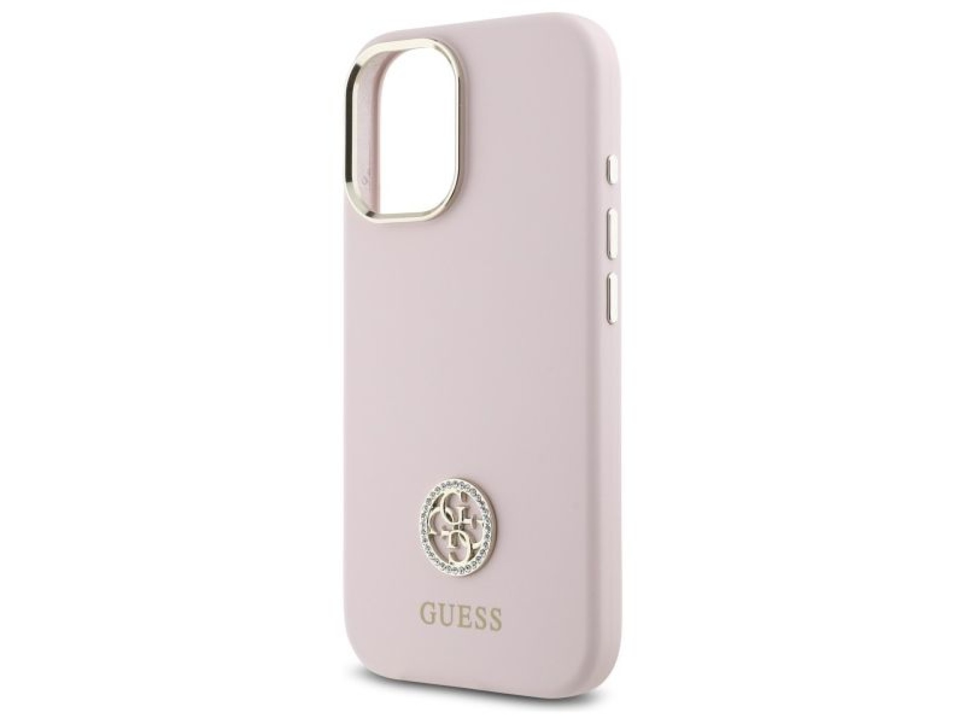 Funda de silicona Guess con logo Strass 4G para iPhone 16 - rosa claro