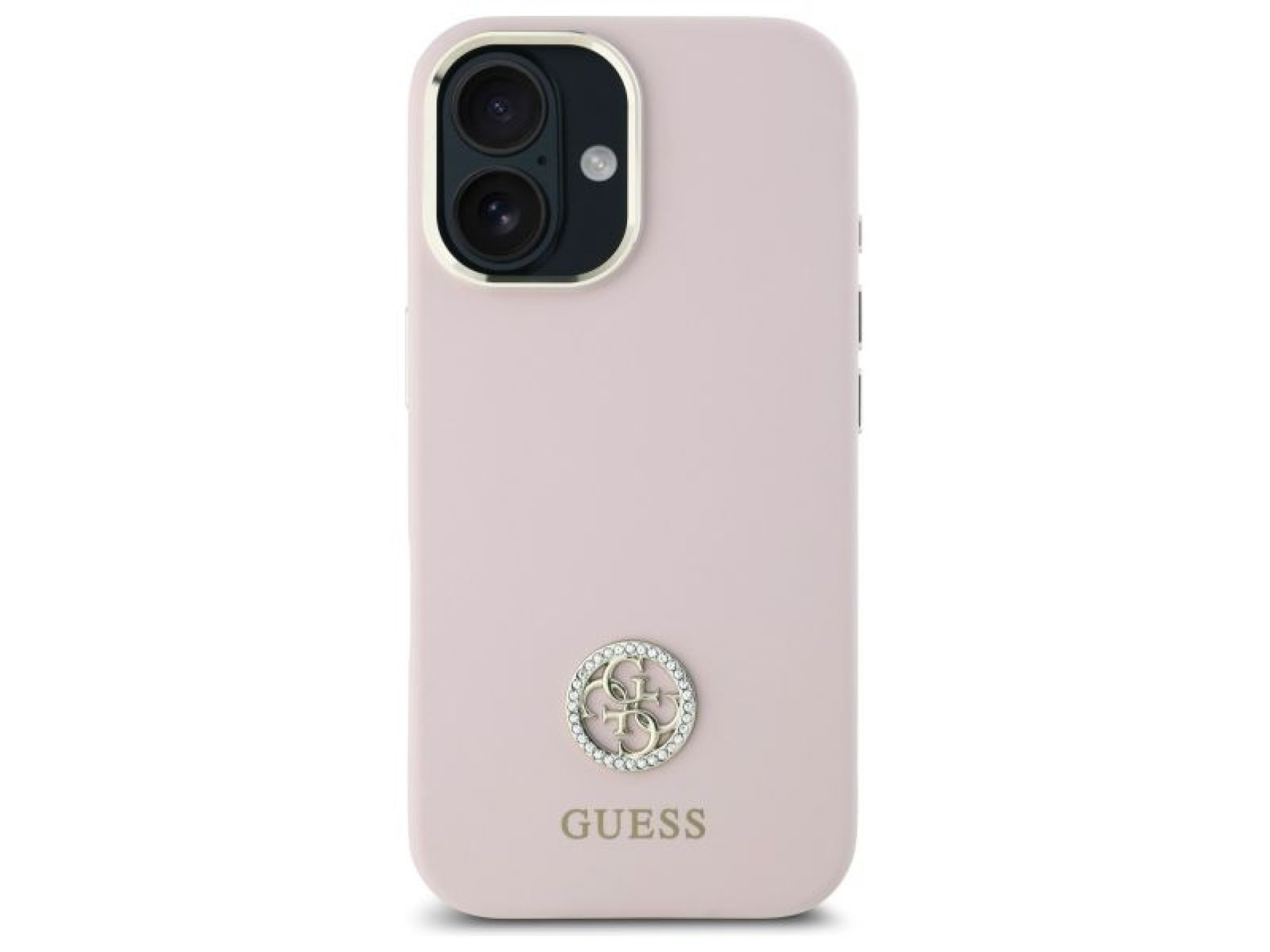 Funda de silicona Guess con logo Strass 4G para iPhone 16 - rosa claro