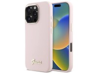 Guess Silicone Script Metal Logo & Frame iPhone 16 Pro Case - Pink Guess Silicone Script Metal Logo & Frame iPhone 16 Pro Case - Pink
