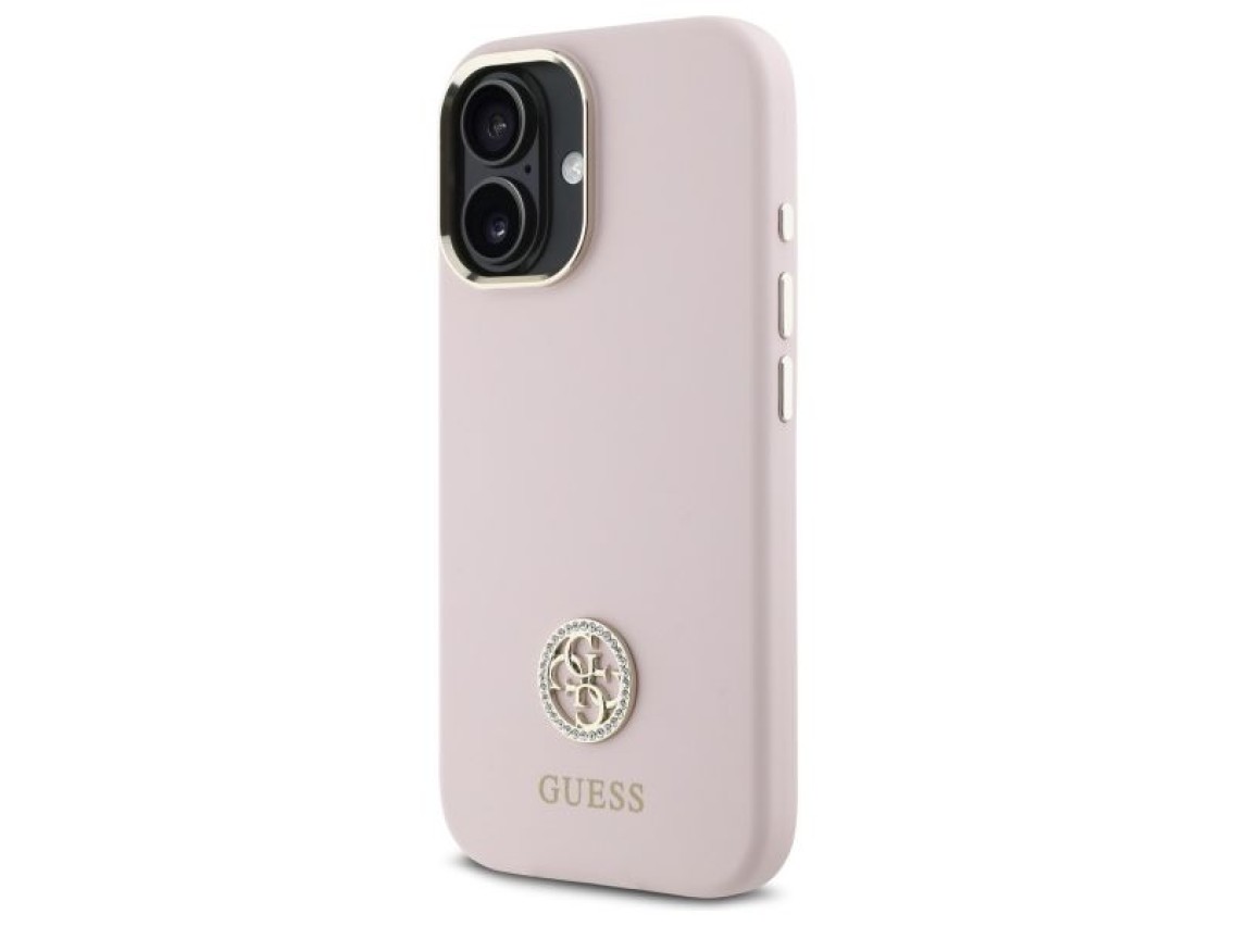 Funda de silicona Guess con logo Strass 4G para iPhone 16 - rosa claro