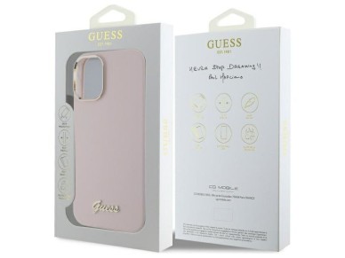 Guess Silicone Script Metal Logo & Frame iPhone 16 Plus Case - Pink Guess Silicone Script Metal Logo & Frame iPhone 16 Plus Case - Pink