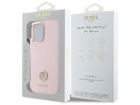 Funda de silicona Guess con logo Strass 4G para iPhone 16 - rosa claro Funda de silicona Guess con logo Strass 4G para iPhone 16 - rosa claro
