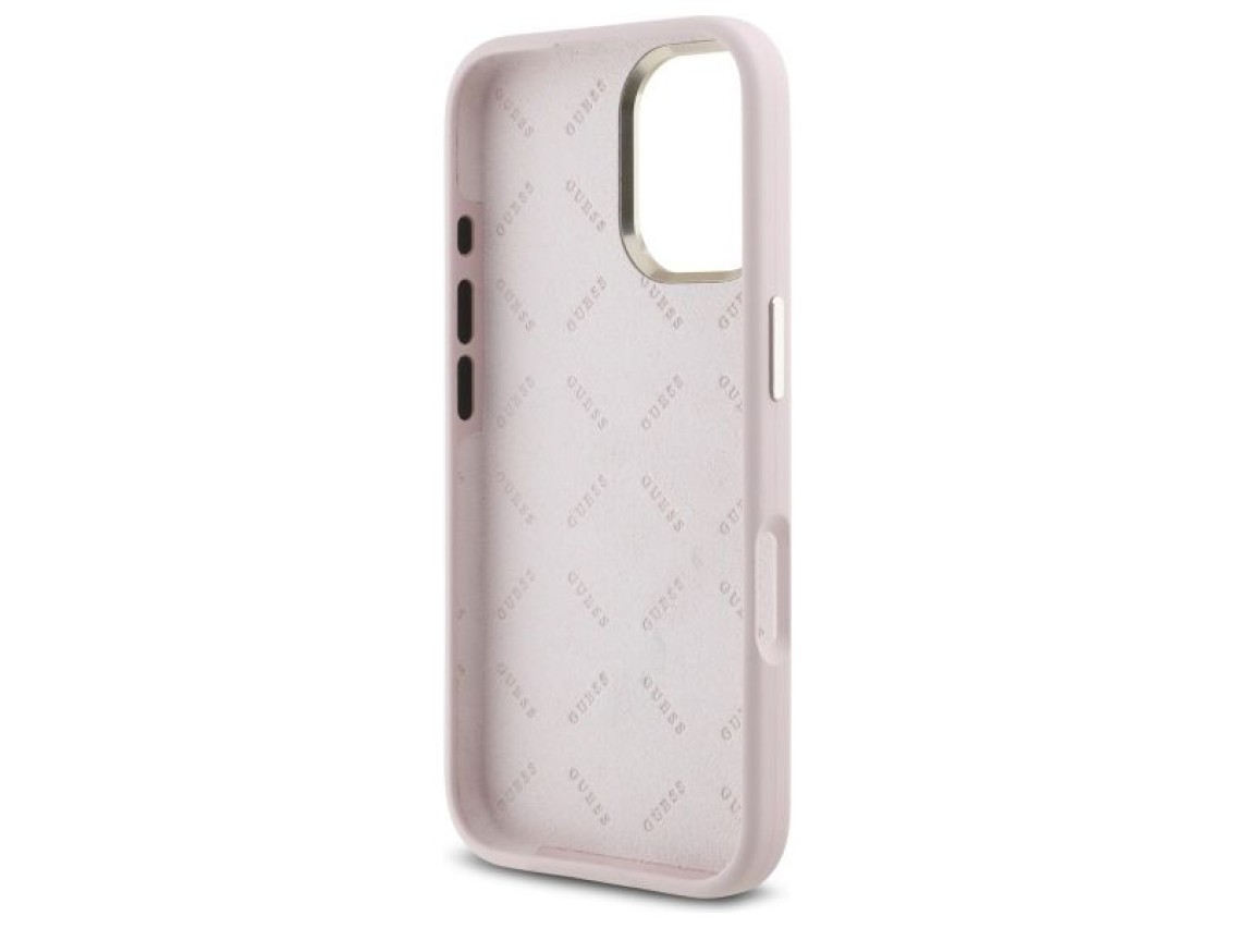 Funda de silicona Guess con logo Strass 4G para iPhone 16 - rosa claro