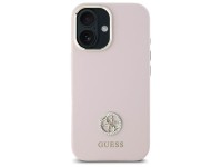 Funda de silicona Guess con logo Strass 4G para iPhone 16 - rosa claro Funda de silicona Guess con logo Strass 4G para iPhone 16 - rosa claro