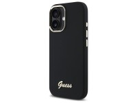 Funda Guess de silicona con logotipo metálico y marco para iPhone 16 - Negra Funda Guess de silicona con logotipo metálico y marco para iPhone 16 - Negra