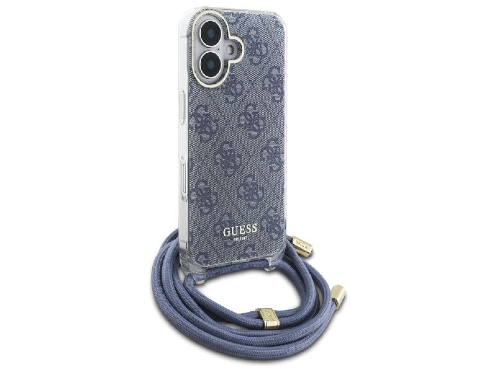 Capa Guess Crossbody Cord 4G Print com cordão para iPhone 16 - Azul
