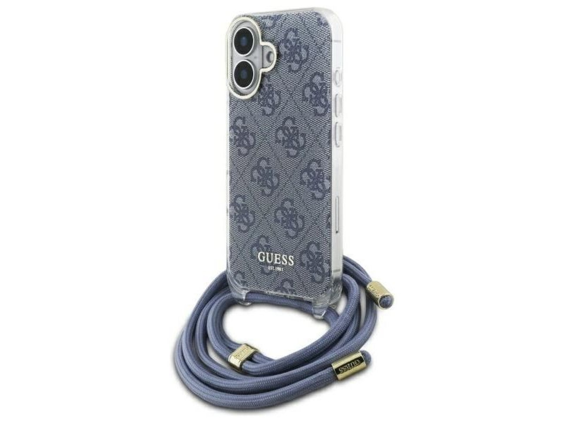 Capa Guess Crossbody Cord 4G Print com cordão para iPhone 16 - Azul