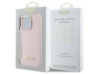 Guess Silicone Script Metal Logo & Frame iPhone 16 Pro Case - Pink Guess Silicone Script Metal Logo & Frame iPhone 16 Pro Case - Pink