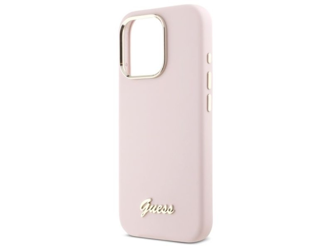 Guess Silicone Script Metal Logo & Frame iPhone 16 Pro Case - Pink