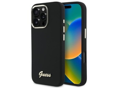 Guess Silicone Script Metal Logo & Frame Case for iPhone 16 Pro - Black Guess Silicone Script Metal Logo & Frame Case for iPhone 16 Pro - Black