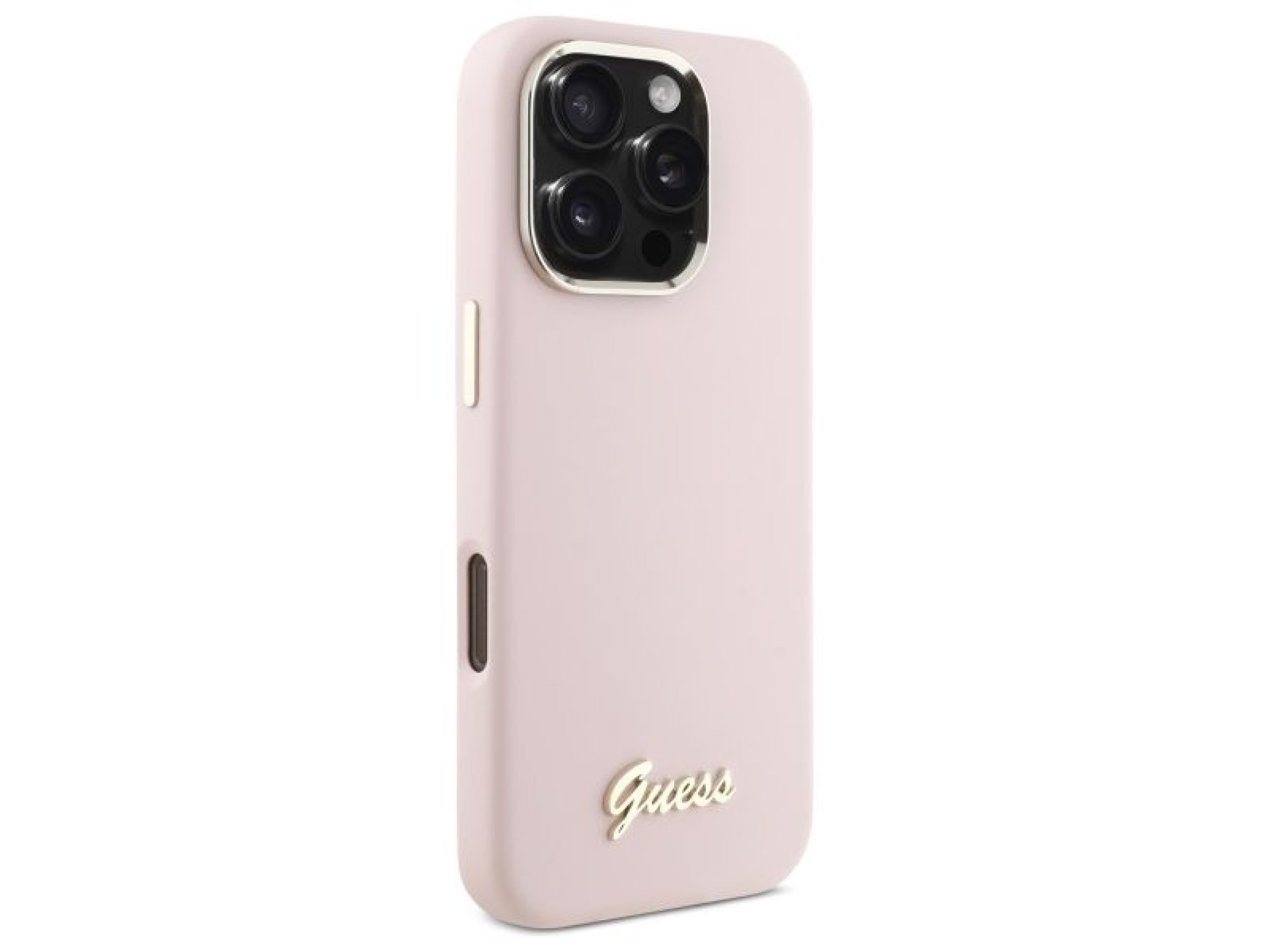 Guess Silicone Script Metal Logo & Frame iPhone 16 Pro Case - Pink