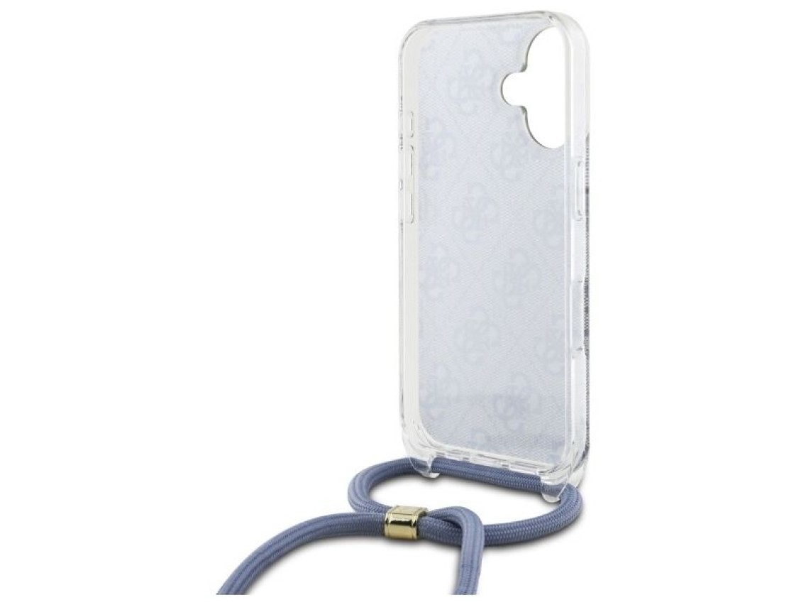 Capa Guess Crossbody Cord 4G Print com cordão para iPhone 16 - Azul