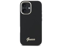 Funda Guess de silicona con logotipo metálico y marco para iPhone 16 - Negra Funda Guess de silicona con logotipo metálico y marco para iPhone 16 - Negra