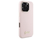 Guess Silicone Script Metal Logo & Frame iPhone 16 Pro Case - Pink Guess Silicone Script Metal Logo & Frame iPhone 16 Pro Case - Pink