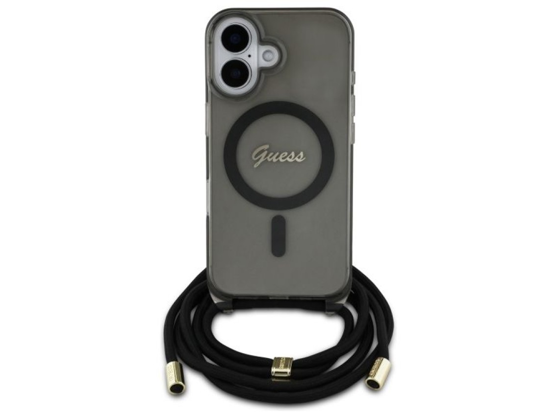 Capa Guess Crossbody Cord Script MagSafe para iPhone 16 - Preta