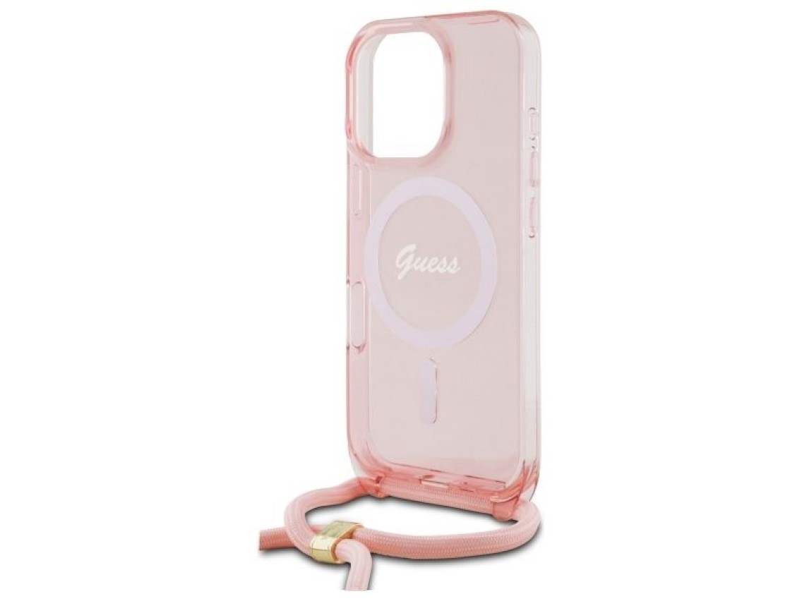 Guess Crossbody Cord Script MagSafe Case for iPhone 16 Pro - Pink