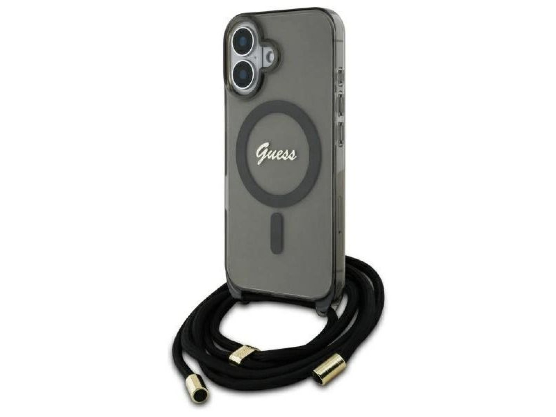 Capa Guess Crossbody Cord Script MagSafe para iPhone 16 - Preta