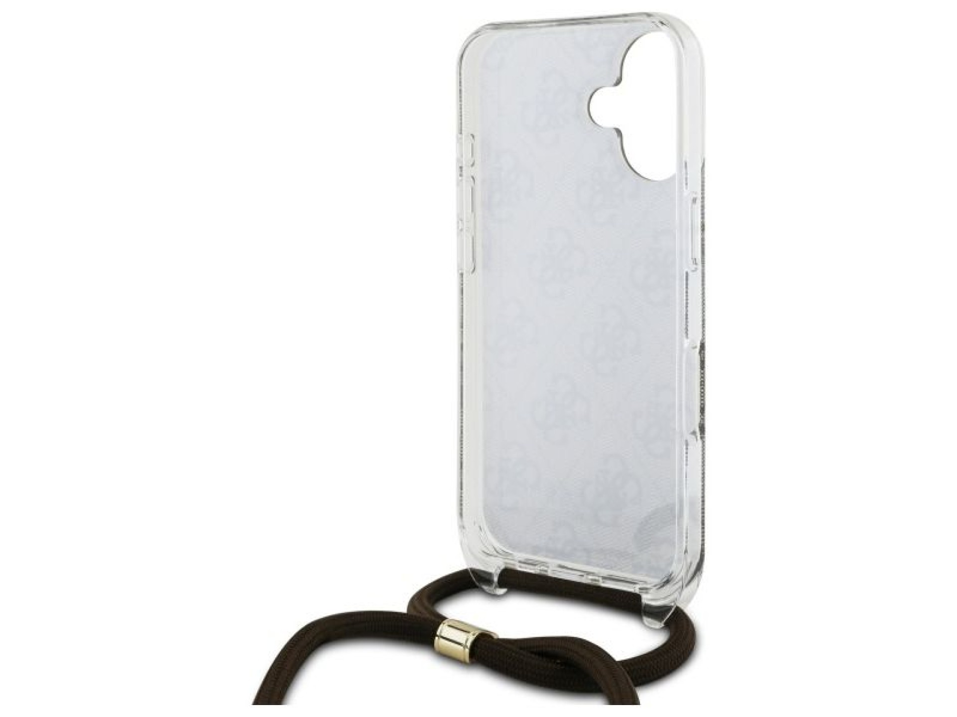 Funda Guess Crossbody Cord 4G Print con cordón para iPhone 16 - Marrón